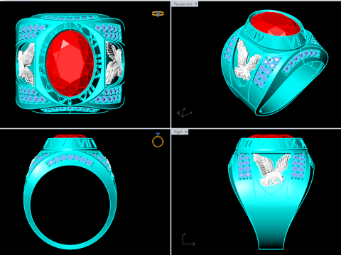 Eagle ring - Oval ring - Mens rings - N6 Model Cetak 3D