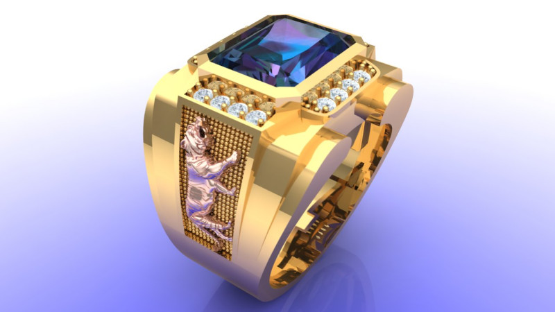 Tiger ring - Rectangular stone mens ring - Mens rings - N100 3D Print Model .c4d .max .obj .3ds .fbx .stl .blend 