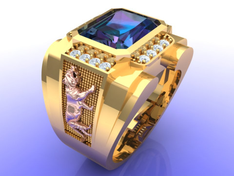 Tiger ring - Rectangular stone mens ring - Mens rings - N100 Modello di stampa 3D