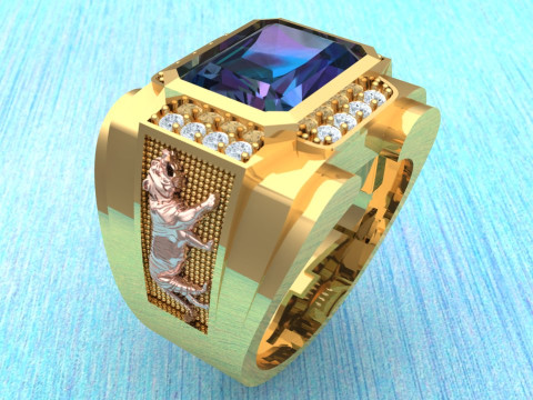 Tiger ring - Rectangular stone mens ring - Mens rings - N100 3D Print Model