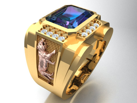 Tiger ring - Rectangular stone mens ring - Mens rings - N100 3D Print Model