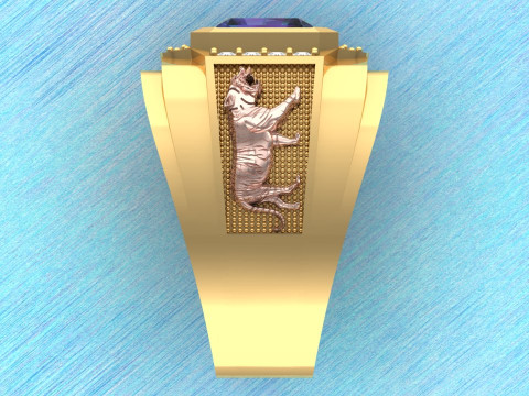 Tiger ring - Rectangular stone mens ring - Mens rings - N100 3D Print Model