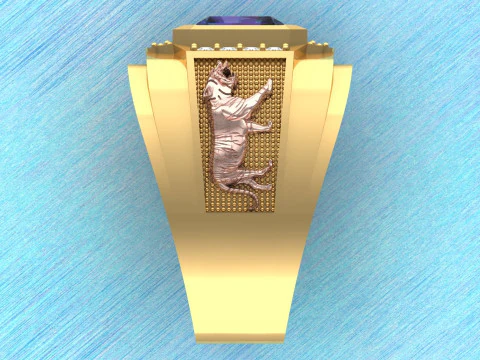 Tiger ring - Rectangular stone mens ring - Mens rings - N100 3D Print Model