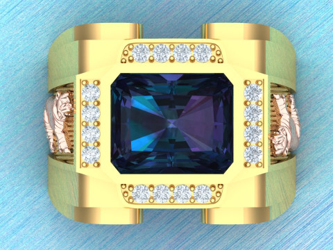 Tiger ring - Rectangular stone mens ring - Mens rings - N100 3D Print Model