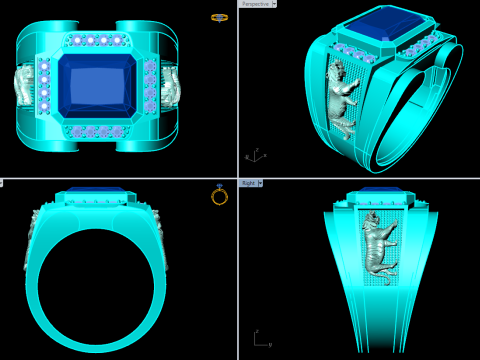 Tiger ring - Rectangular stone mens ring - Mens rings - N100 3D Print Model