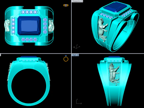 Tiger ring - Rectangular stone mens ring - Mens rings - N100 3D Print Model