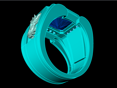 Tiger ring - Rectangular stone mens ring - Mens rings - N100 3D Print Model