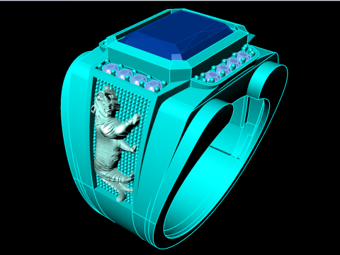 Tiger ring - Rectangular stone mens ring - Mens rings - N100 3D Print Model