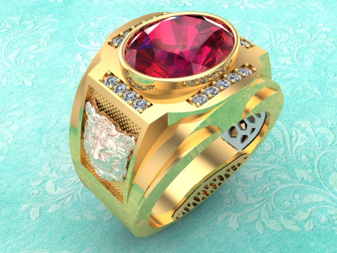 タイガー リング - オーバル リング - メンズ リング - N84 3Dプリントモデル