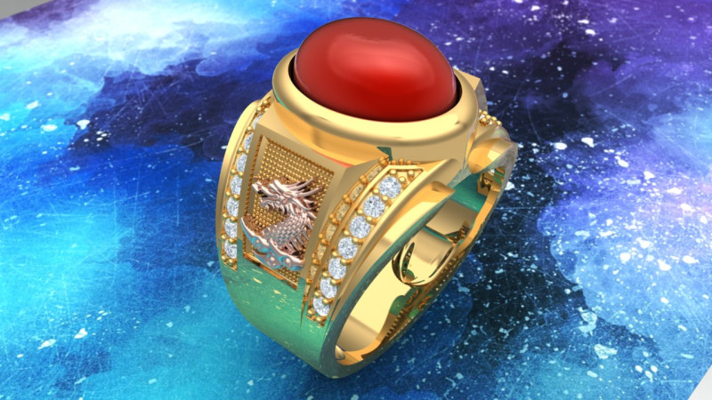 Dragon Ring - Oval Stone Mens Rings - Mens Rings - N231 3D Print Model .c4d .max .obj .3ds .fbx .stl .blend