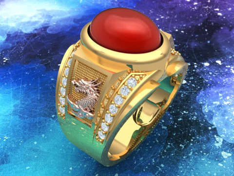 Pierścionek ze smokiem - owalne kamienne pierścionki męskie - Pierścionki męskie - N231 Model do druku 3D