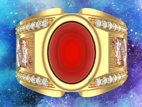 龙戒指 - 椭圆形宝石男士戒指 - 男士戒指 - N231 3D 打印模型