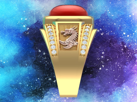龙戒指 - 椭圆形宝石男士戒指 - 男士戒指 - N231 3D 打印模型