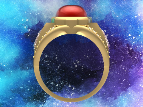 龙戒指 - 椭圆形宝石男士戒指 - 男士戒指 - N231 3D 打印模型