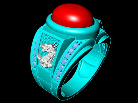 龙戒指 - 椭圆形宝石男士戒指 - 男士戒指 - N231 3D 打印模型