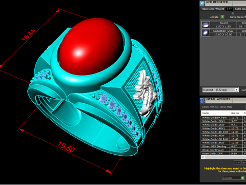 龙戒指 - 椭圆形宝石男士戒指 - 男士戒指 - N231 3D 打印模型