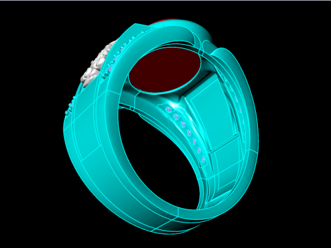 龙戒指 - 椭圆形宝石男士戒指 - 男士戒指 - N231 3D 打印模型