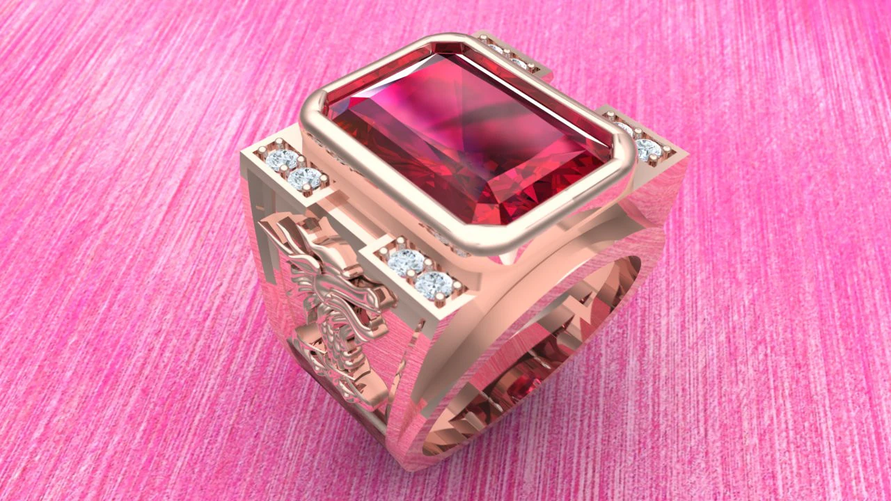 Dragon Ring - Rectangular Stone Mens Ring - Mens Rings - N604 3D Print Model .c4d .max .obj .3ds .fbx .stl .blend 