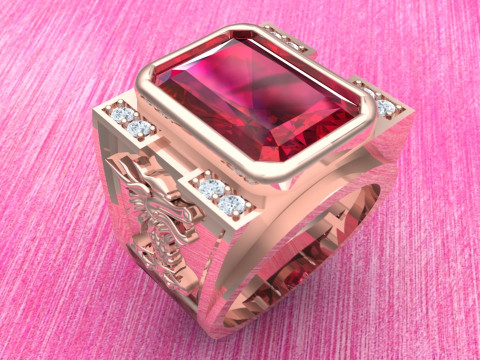 Dragon Ring - Rectangular Stone Mens Ring - Mens Rings - N604 3D Принт Модель