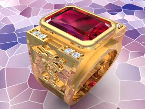 Dragon Ring - Rectangular Stone Mens Ring - Mens Rings - N604 3D Print Model