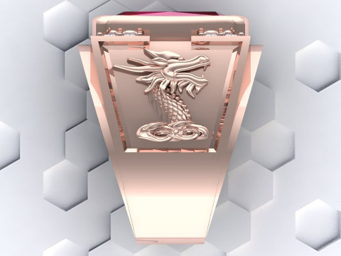 Dragon Ring - Rectangular Stone Mens Ring - Mens Rings - N604 3D Druckmodell