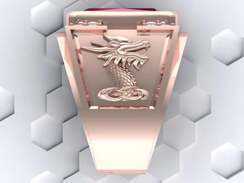 Dragon Ring - Rectangular Stone Mens Ring - Mens Rings - N604 3D Print Model