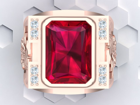 Dragon Ring - Rectangular Stone Mens Ring - Mens Rings - N604 3D Druckmodell