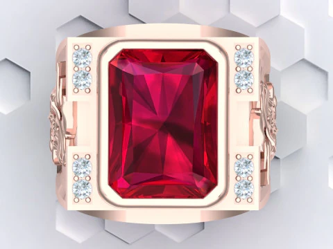 Dragon Ring - Rectangular Stone Mens Ring - Mens Rings - N604 3D Print Model