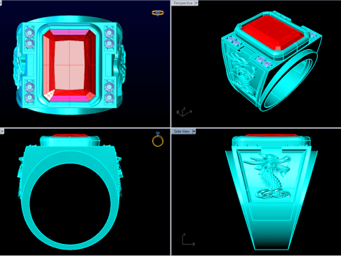 Dragon Ring - Rectangular Stone Mens Ring - Mens Rings - N604 3D Druckmodell