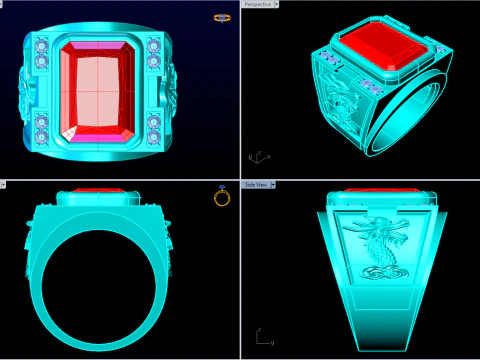 Dragon Ring - Rectangular Stone Mens Ring - Mens Rings - N604 3D Print Model