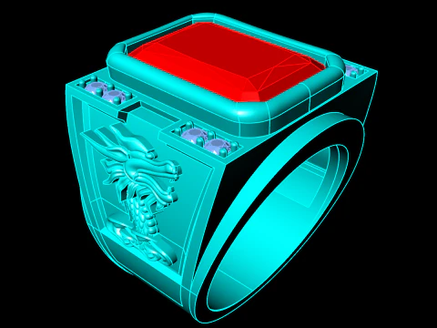 Dragon Ring - Rectangular Stone Mens Ring - Mens Rings - N604 3D Print Model