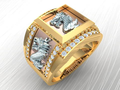 Перстень з драконом - Каблучка з діамантом - Чоловічі каблучки - N6553 3D Принт Модель