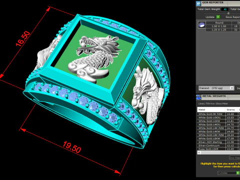 Dragon ring - Diamond ring - Mens rings - N6553 3D Print Model