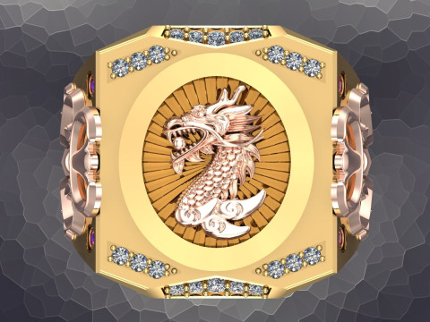 Dragon Rings - Patterned Rings - Mens ring - N1002 3D Принт Модель