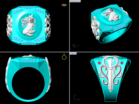 Dragon Rings - Patterned Rings - Mens ring - N1002 3D Принт Модель