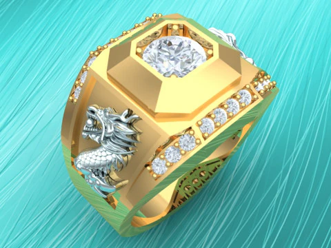 Перстень з драконом - Каблучка з діамантом - Чоловічі каблучки - N1034 3D Принт Модель