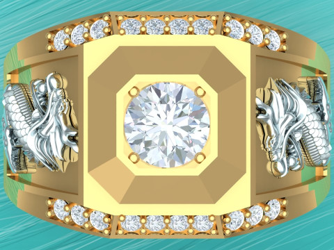 Dragon ring - Diamond ring - Mens rings - N1034 3D Print Model