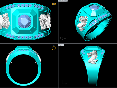 Dragon ring - Diamond ring - Mens rings - N1034 3D Print Model