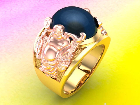 弥勒仏陀リング - 富の神リング - カイシェンリング - N920227 3Dプリントモデル