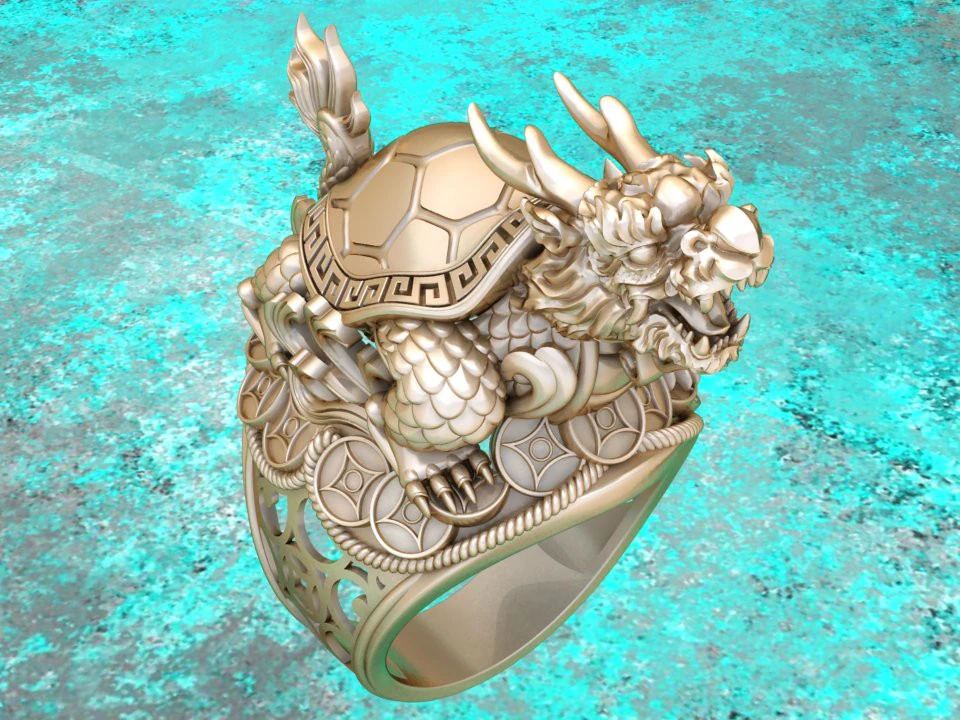 Dragon Turtle Ring - Mens Rings - N920228 3D Print Model .c4d .max .obj .3ds .fbx .stl .blend 