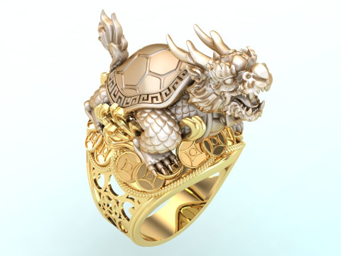 Dragon Turtle Ring - Mens Rings - N920228 3D Druckmodell