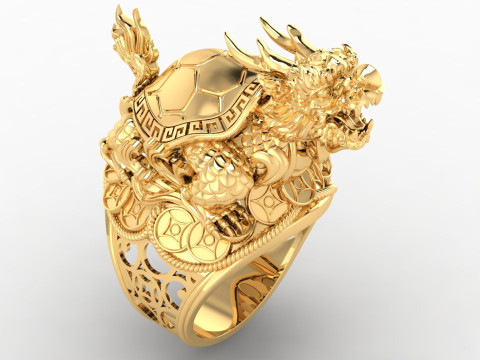 Dragon Turtle Ring - Mens Rings - N920228 3D Druckmodell