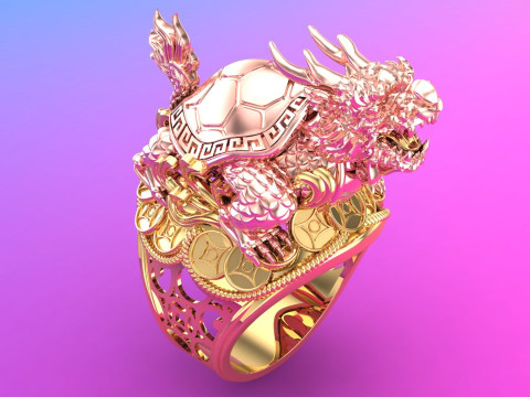 Dragon Turtle Ring - Mens Rings - N920228 3D Druckmodell