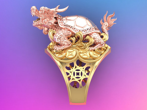 Dragon Turtle Ring - Mens Rings - N920228 3D Druckmodell