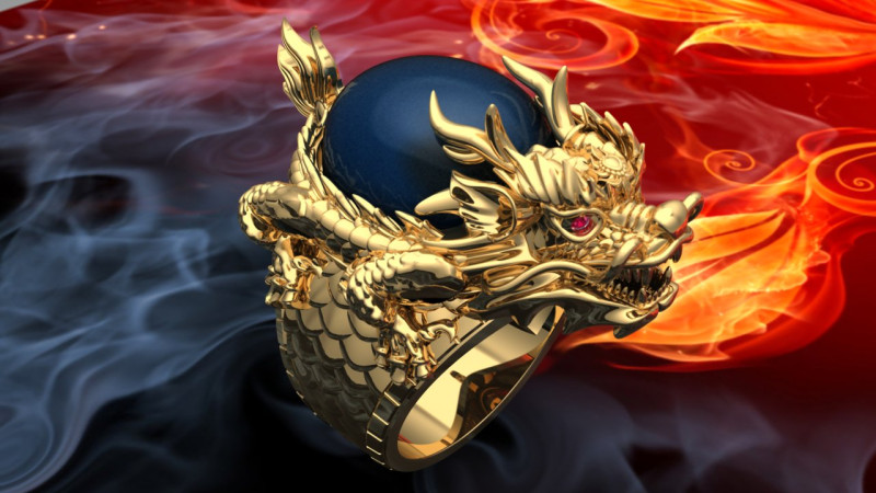 Dragon Turtle Ring - Dragon Ring - Oval Mens Stone Ring - N852 Modèles 3D en vedette .c4d .max .obj .3ds .fbx .stl .blend