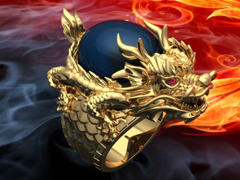 Anel Tartaruga Dragão - Anel Dragão - Anel Oval Masculino de Pedra - N852 Modelo de Impressão 3D