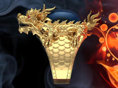 Dragon Turtle Ring - Dragon Ring - Oval Mens Stone Ring - N852 Modèles 3D en vedette