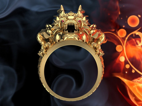 Dragon Turtle Ring - Dragon Ring - Oval Mens Stone Ring - N852 Modèles 3D en vedette