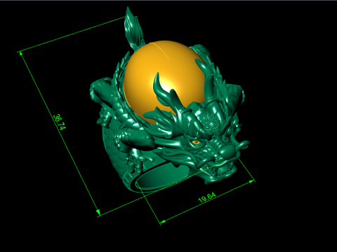 Dragon Turtle Ring - Dragon Ring - Oval Mens Stone Ring - N852 Modèles 3D en vedette