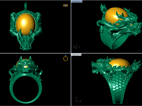 Dragon Turtle Ring - Dragon Ring - Oval Mens Stone Ring - N852 Modèles 3D en vedette